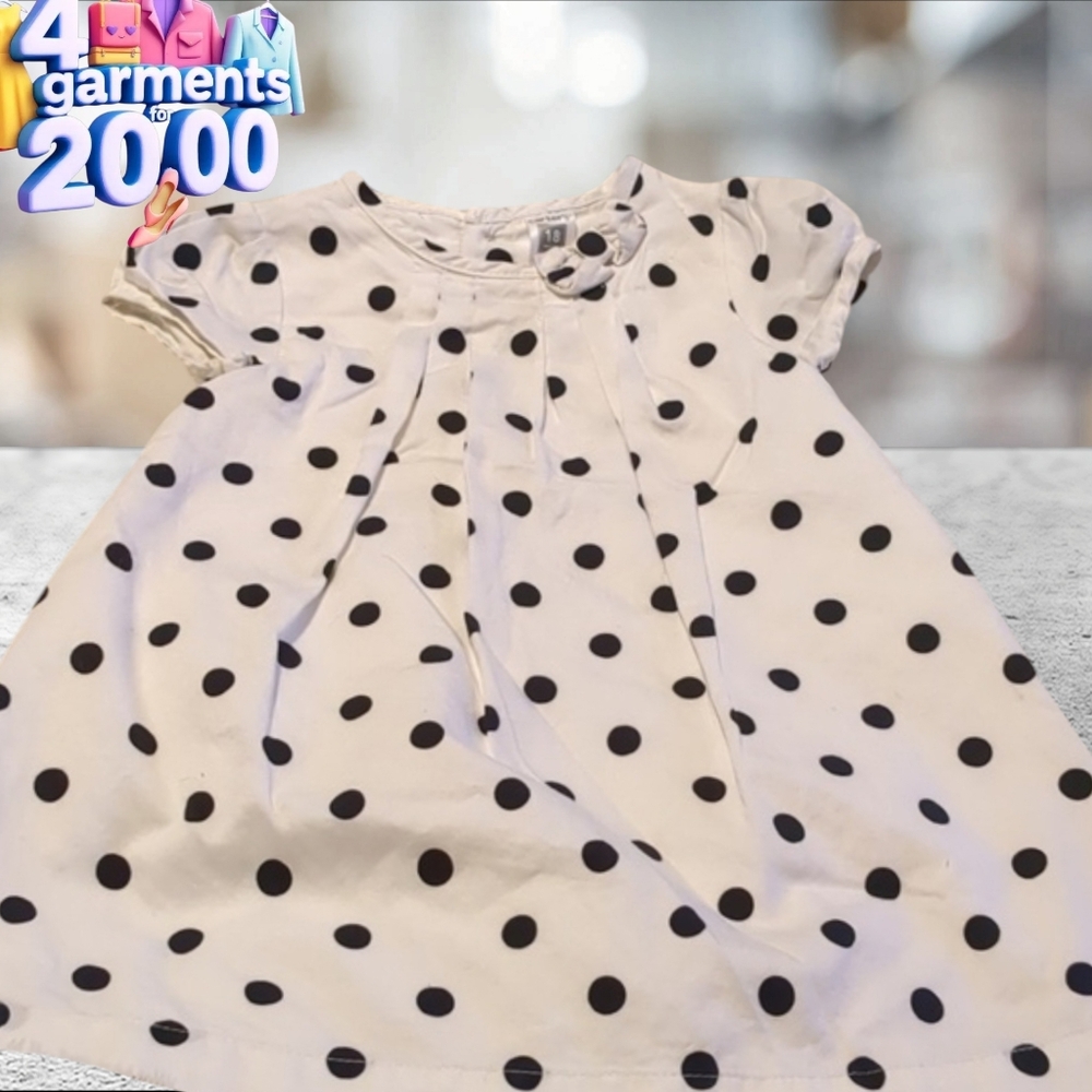 Carter's white dress with black polka dots. Has bow on collar size 18 ms